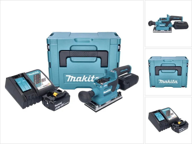 DBO 382 RG1J accu-excentrische schuurmachine 18 V 93 x 185 mm borstelloos + 1x accu 6,0 Ah + oplader + Makpac de Makita – image du produit