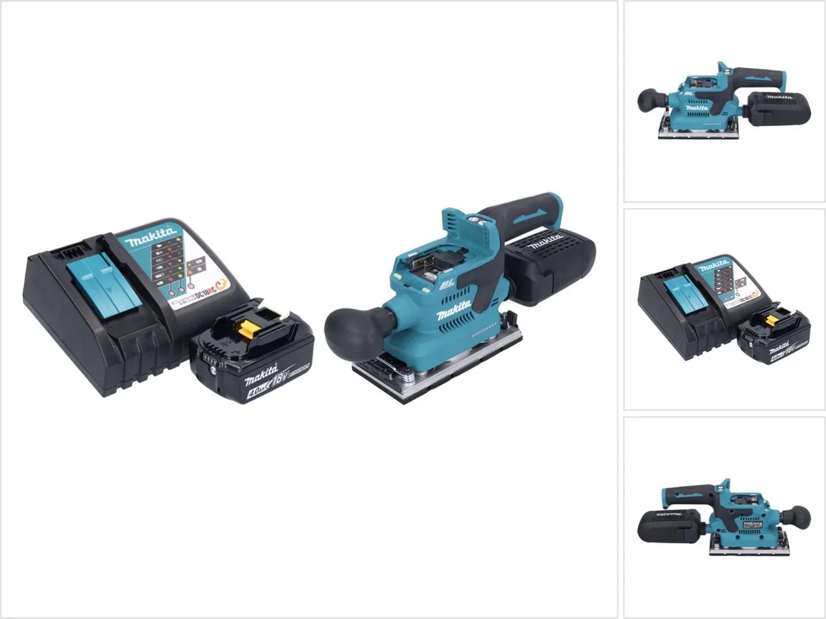 DBO 382 RM1 accu-excentrische schuurmachine 18 V 93 x 185 mm borstelloos + 1x accu 4,0 Ah + oplader de Makita – image du produit