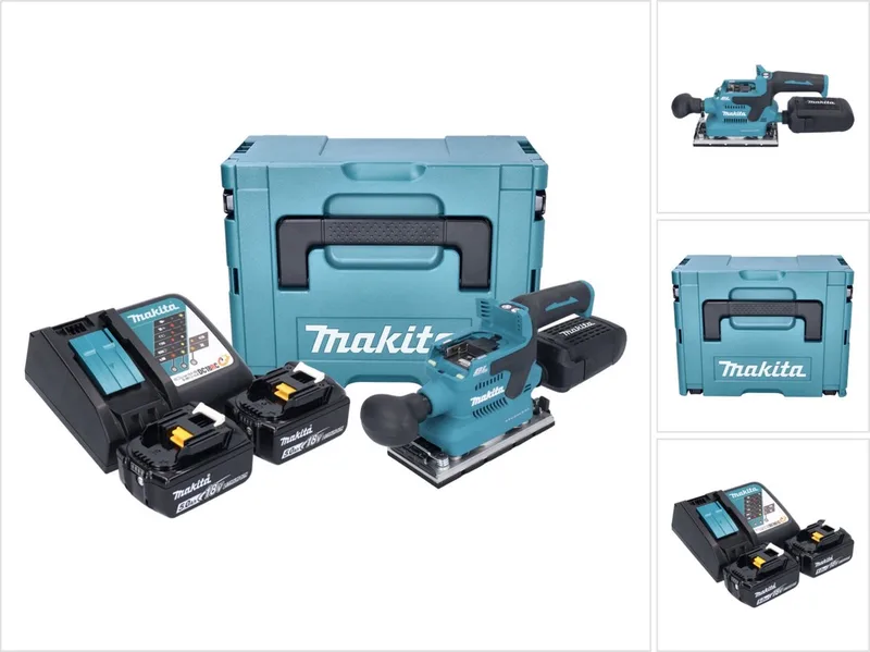 DBO 382 RTJ accu-excentrische schuurmachine 18 V 93 x 185 mm borstelloos + 2x accu 5,0 Ah + oplader + Makpac de Makita – image du produit