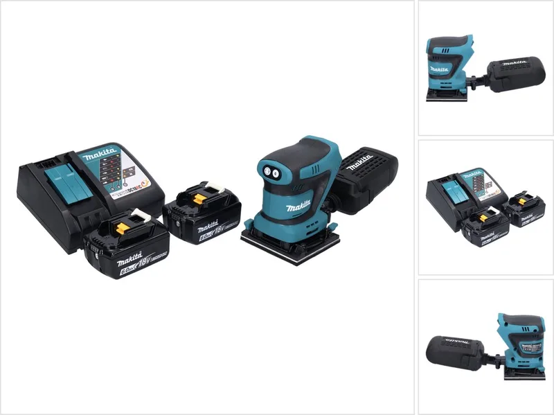 DBO 480 RG accu-schuurmachine 18 V 112 x 102 mm + 2x accu 6,0 Ah + oplader von Makita – Produktbild