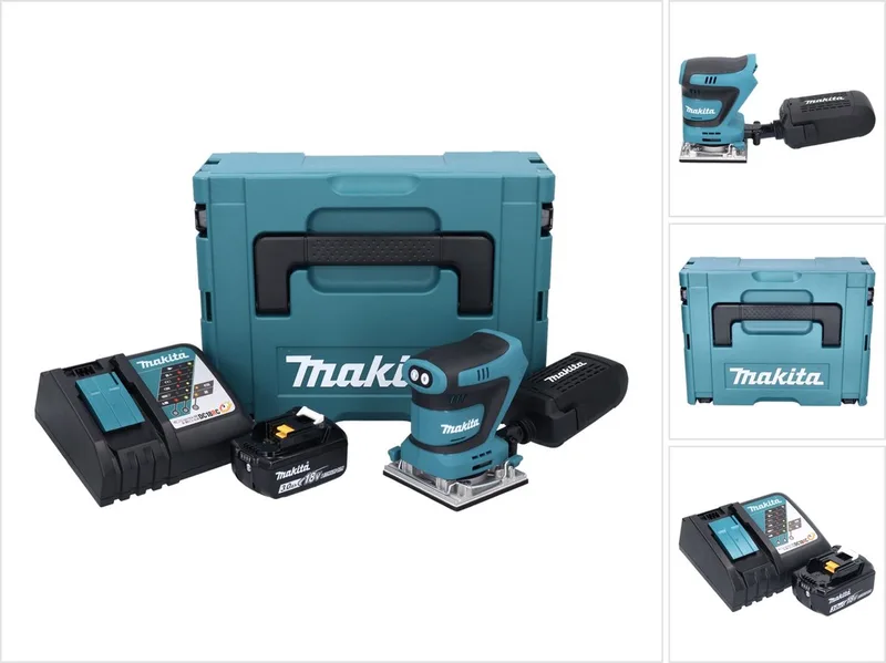 DBO 482 RF1J accu-excentrische schuurmachine 18 V 112 x 102 mm + 1x accu 3,0 Ah + oplader + Makpac von Makita – Produktbild
