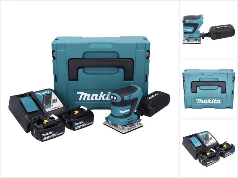 DBO 482 RFJ accu-excentrische schuurmachine 18 V 112 x 102 mm + 2x accu 3,0 Ah + oplader + Makpac från Makita – produktbild