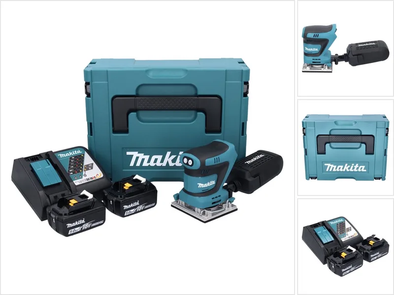 DBO 482 RTJ accu-excentrische schuurmachine 18 V 112 x 102 mm + 2x accu 5,0 Ah + oplader + Makpac de Makita – image du produit