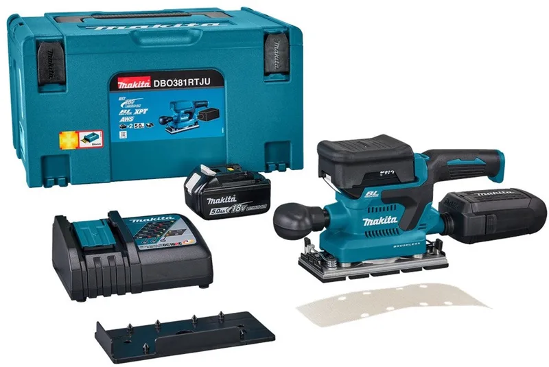 DBO381RTJU Accu Vlakschuurmachine AWS 18V 5.0Ah in Mbox de Makita – image du produit