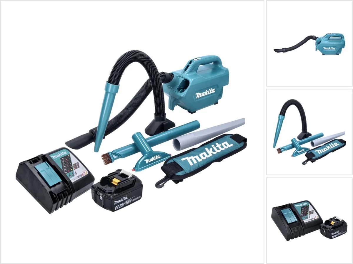 DCL 184 RM1 accustofzuiger 18 V 54 mbar 0,5 l + 1x accu 4,0 Ah + oplader från Makita, Grön – produktbild