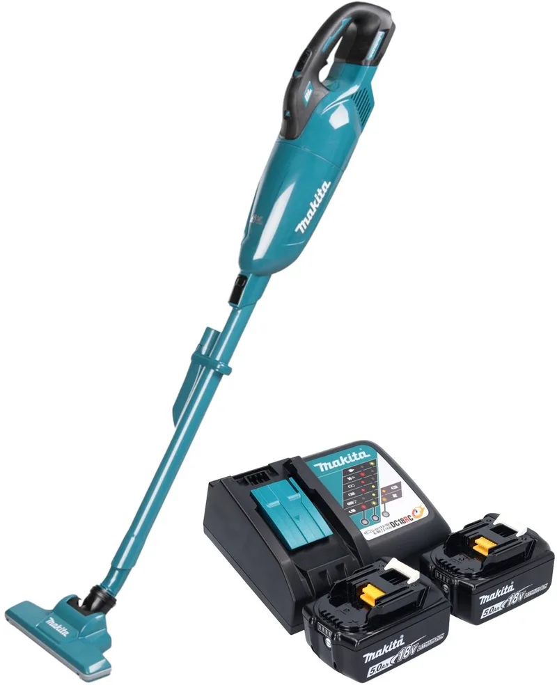 DCL 283 FRT accustofzuiger 18 V 0,73 l borstelloos + 2x accu 5,0 Ah + oplader fra Makita, Grøn – produktbillede