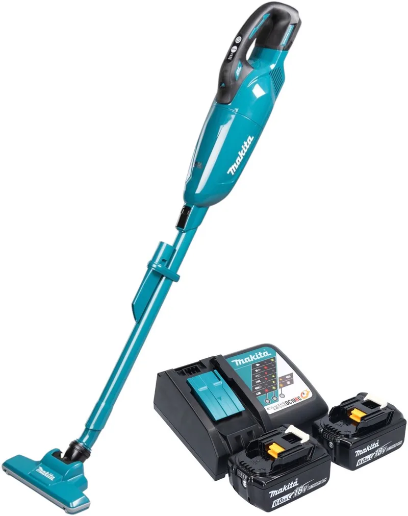 DCL 284 FRG2 accustofzuiger 18 V 0,73 l borstelloos + 2x accu 6,0 Ah + oplader van Makita, Groen – productafbeelding