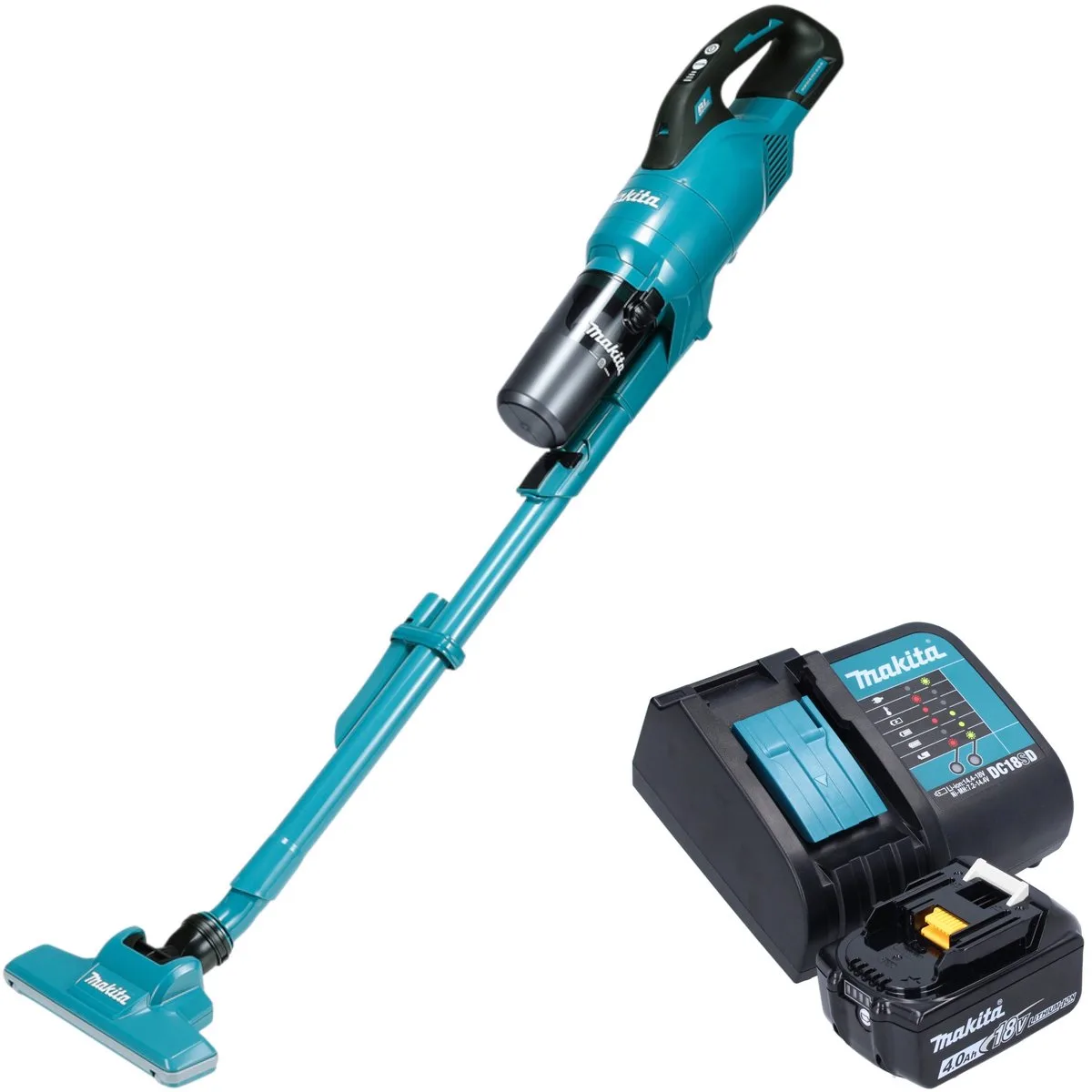 DCL 286 FSM accustofzuiger 18 V 0,25 l borstelloos + 1x accu 4,0 Ah + oplader fra Makita, Grøn – produktbillede