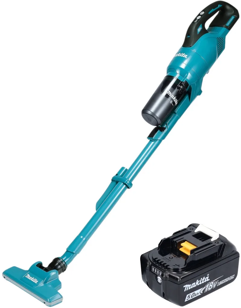 DCL 286 FT accustofzuiger 18 V 0,25 l borstelloos + 1x accu 5,0 Ah - zonder oplader van Makita, Turquoise – productafbeelding