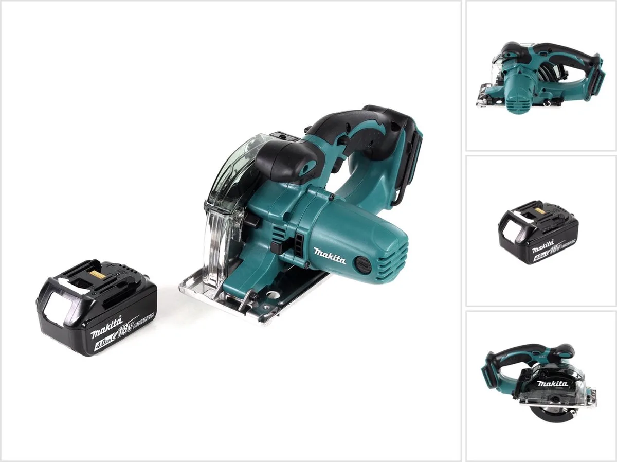 DCS 552 M1 18 V accu-metaalhandcirkelzaag 136 mm + 1x 4,0 Ah accu - zonder lader + zaagblad en veiligheidsbril fra Makita – produktbillede