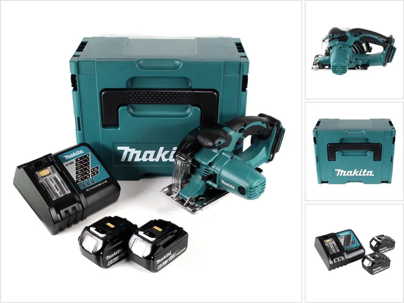 DCS 552 RGJ 18 V accu metalen handcirkelzaag 136 mm in Makpac + 2x 6,0 Ah accu en lader + zaagblad en veiligheidsbril von Makita – Produktbild