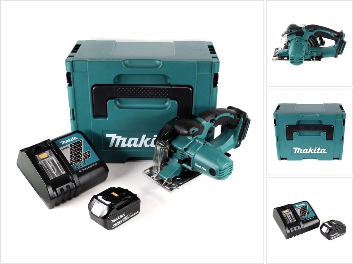 DCS 552 RM1J 18 V accu metalen handcirkelzaag 136 mm in Makpac + 1x 4,0 Ah accu en lader + zaagblad en veiligheidsbril von Makita – Produktbild