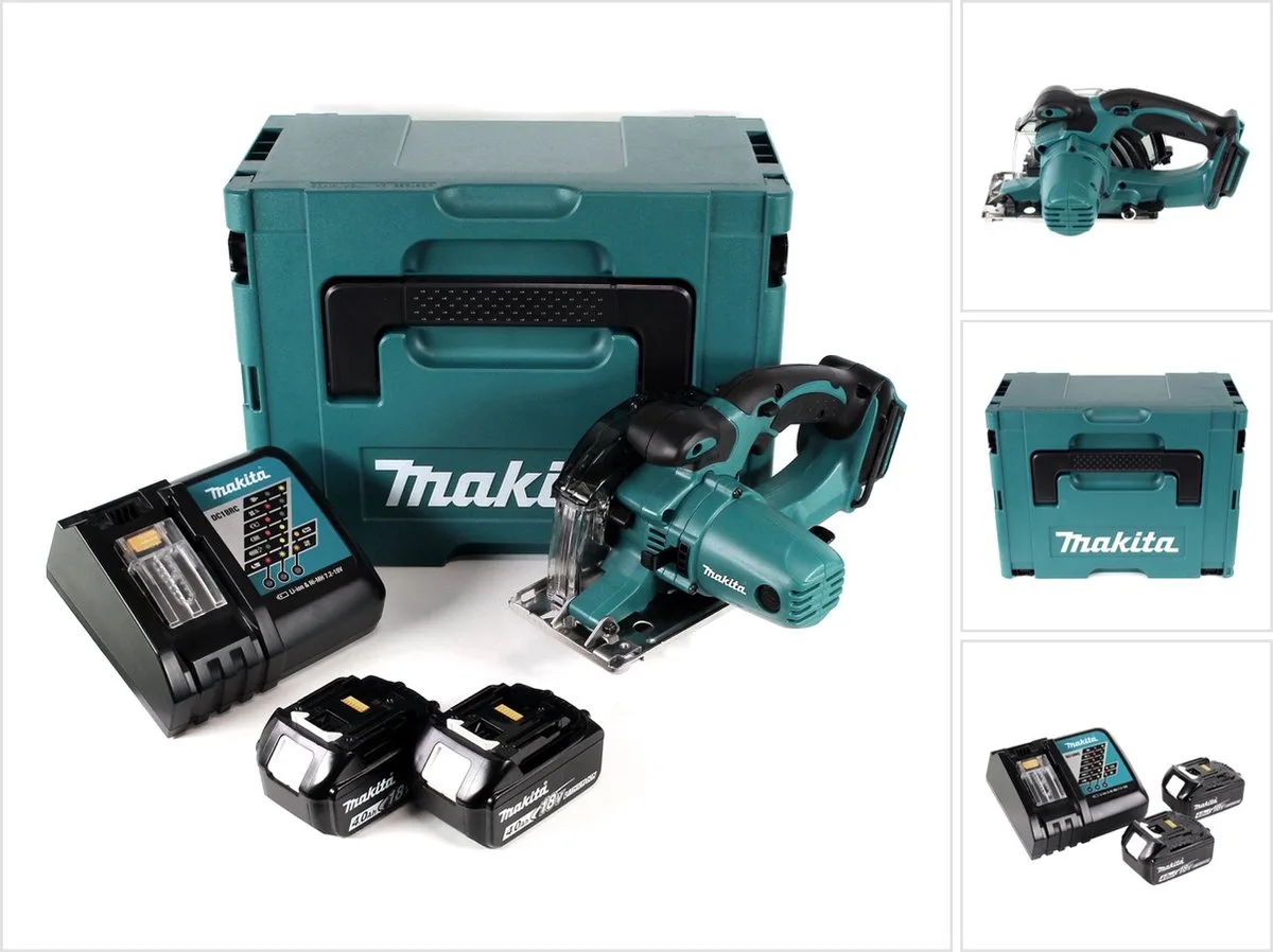 DCS 552 RMJ 18 V accu metalen handcirkelzaag 136 mm in Makpac + 2x 4,0 Ah accu en lader + zaagblad en veiligheidsbril von Makita – Produktbild