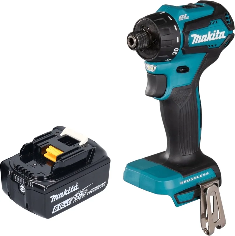 DDF 083 G1 accuboormachine 18 V 40 Nm 1/4'' borstelloos + 1x oplaadbare accu 6.0 Ah - zonder oplader fra Makita – produktbillede