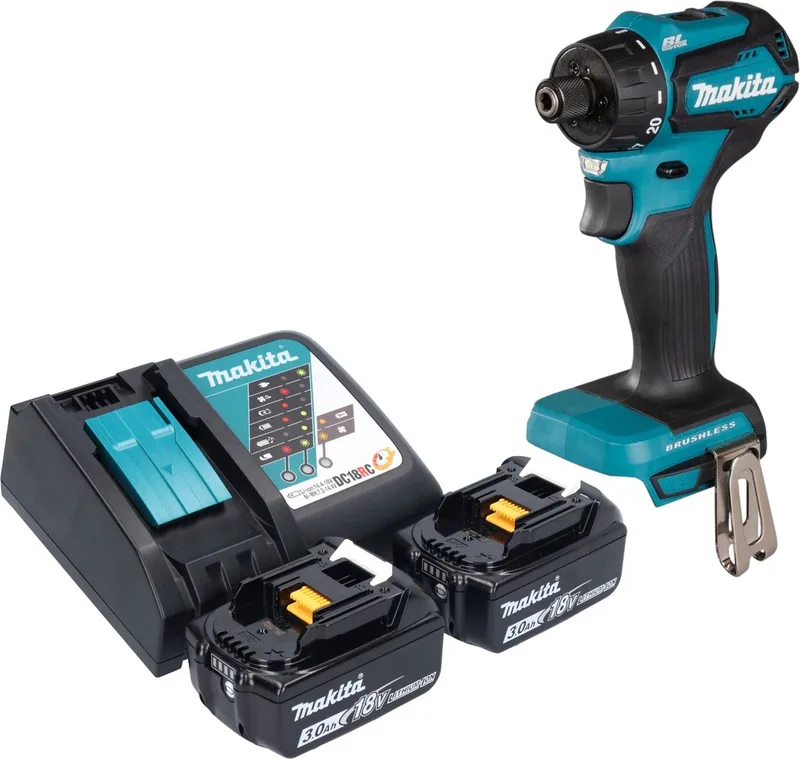 DDF 083 RF accuboormachine 18 V 40 Nm 1/4'' borstelloos + 2x oplaadbare accu 3.0 Ah + lader fra Makita – produktbillede