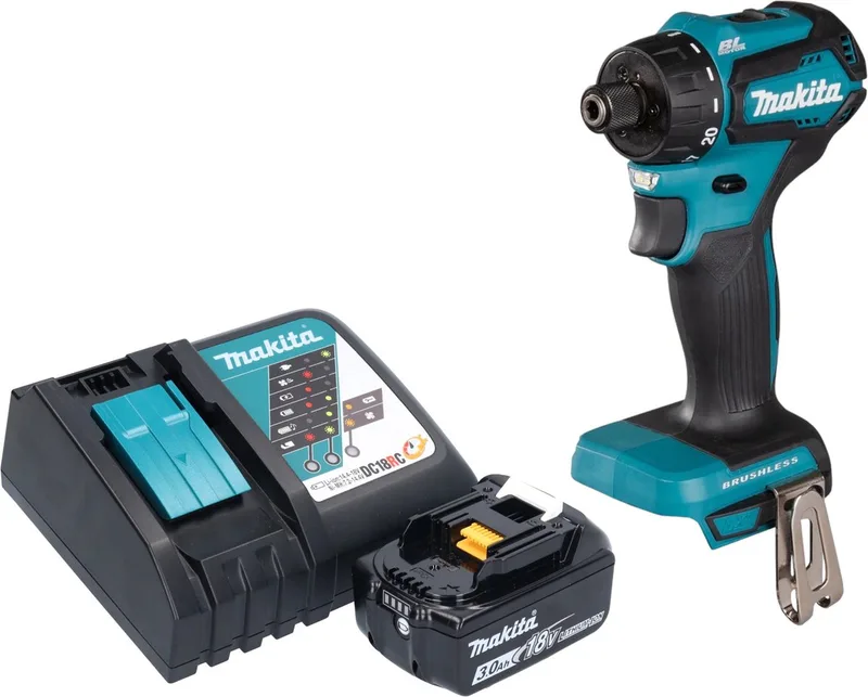 DDF 083 RF1 accuboormachine 18 V 40 Nm 1/4'' borstelloos + 1x oplaadbare accu 3.0 Ah + lader de Makita – image du produit
