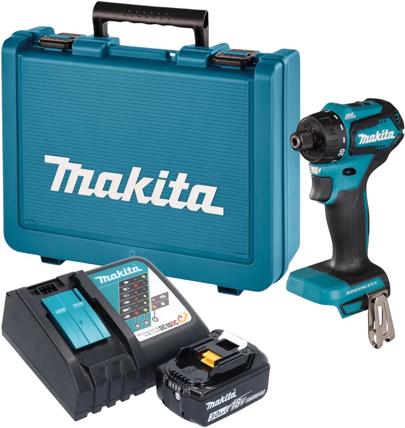 DDF 083 RF1E accuboormachine 18 V 40 Nm 1/4'' borstelloos + 1x accu 3,0 Ah + oplader + koffer by Makita – product image