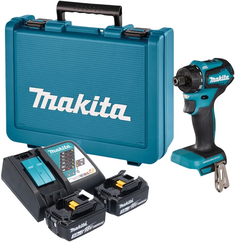 DDF 083 RFE accuboormachine 18 V 40 Nm 1/4'' borstelloos + 2x accu 3,0 Ah + oplader + koffer von Makita – Produktbild