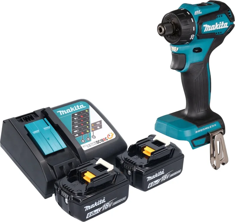 DDF 083 RG accuboormachine 18 V 40 Nm 1/4'' borstelloos + 2x accu 6.0 Ah + lader von Makita – Produktbild