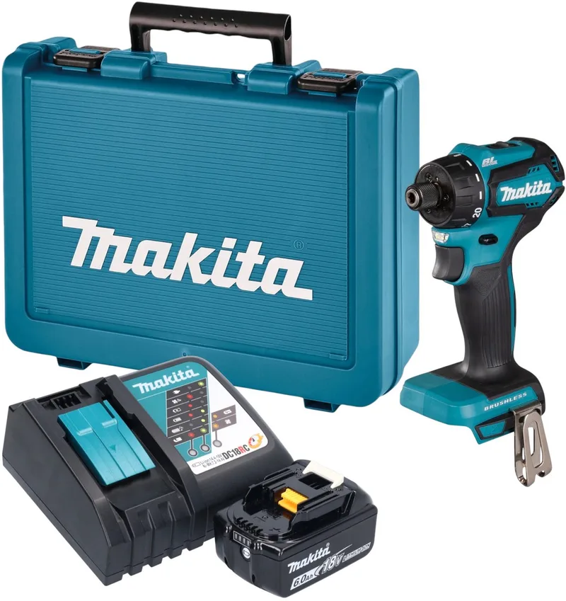 DDF 083 RG1E accuboormachine 18 V 40 Nm 1/4'' borstelloos + 1x accu 6,0 Ah + oplader + koffer fra Makita – produktbillede