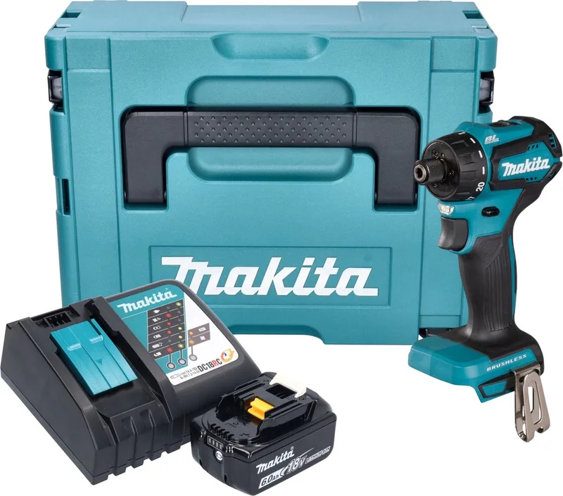 DDF 083 RG1J Accuboormachine 18 V 40 Nm 1/4'' borstelloos + 1x oplaadbare accu 6.0 Ah + lader + Makpac van Makita – productafbeelding