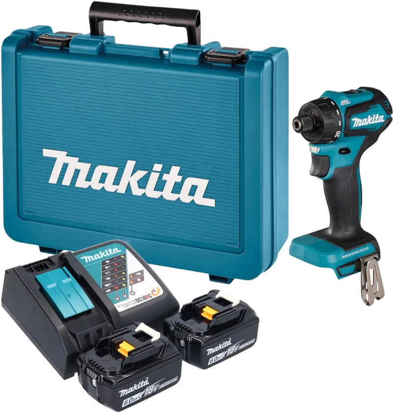 DDF 083 RGE accuboormachine 18 V 40 Nm 1/4'' borstelloos + 2x accu 6,0 Ah + oplader + koffer von Makita – Produktbild