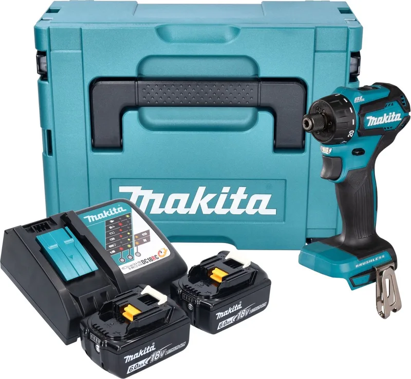 DDF 083 RGJ accuboormachine 18 V 40 Nm 1/4'' borstelloos + 2x accu 6.0 Ah + lader + Makpac van Makita – productafbeelding