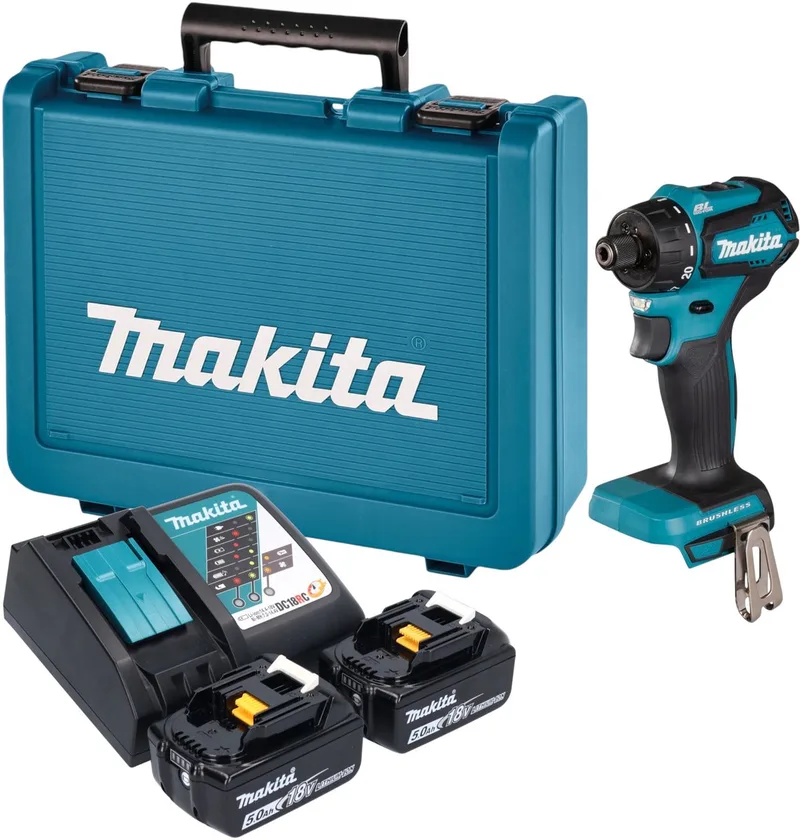 DDF 083 RTE accuboormachine 18 V 40 Nm 1/4'' borstelloos + 2x accu 5,0 Ah + oplader + koffer van Makita – productafbeelding
