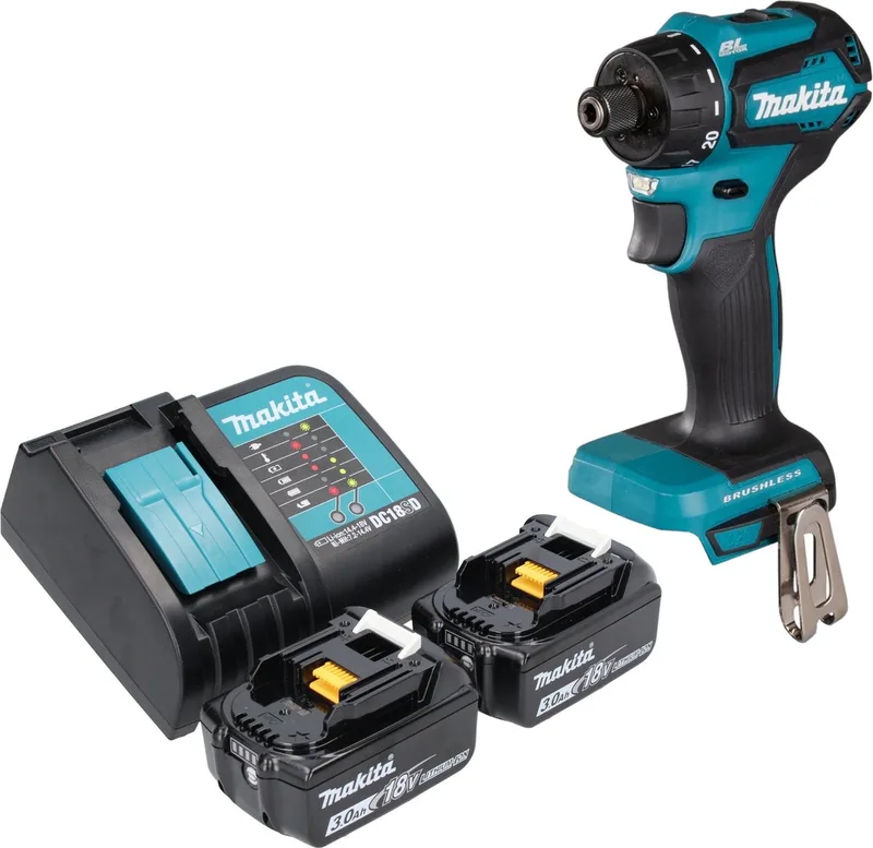 DDF 083 SF accuboormachine 18 V 40 Nm 1/4'' borstelloos + 2x oplaadbare accu 3.0 Ah + lader de Makita – image du produit