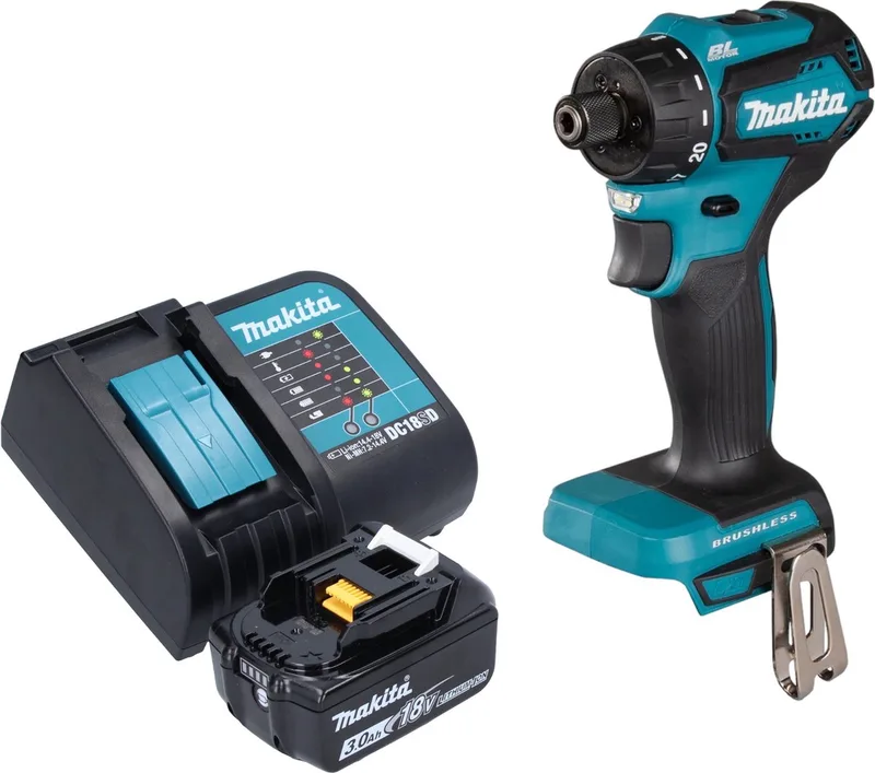 DDF 083 SF1 accuboormachine 18 V 40 Nm 1/4'' borstelloos + 1x oplaadbare accu 3.0 Ah + lader de Makita – image du produit
