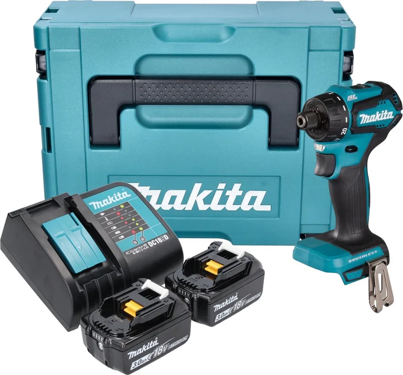 DDF 083 SFJ accuboormachine 18 V 40 Nm 1/4'' borstelloos + 2x oplaadbare accu 3.0 Ah + lader + Makpac de Makita – image du produit