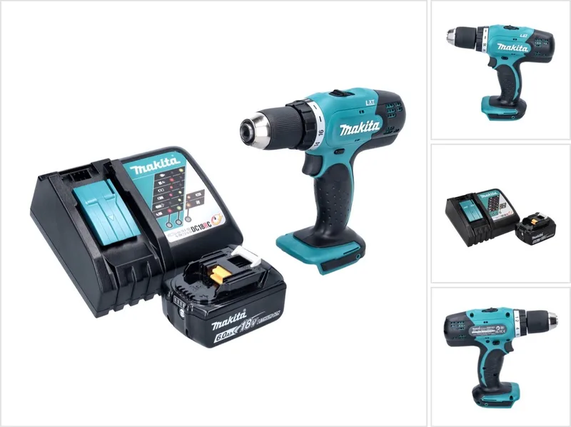 DDF 453 RG1 accuboormachine 18 V 42 Nm + 1x oplaadbare accu 6.0 Ah + lader fra Makita – produktbillede