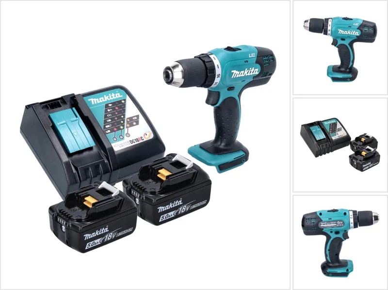 DDF 453 RT accuboormachine 18 V 42 Nm + 2x accu 5.0 Ah + lader von Makita – Produktbild