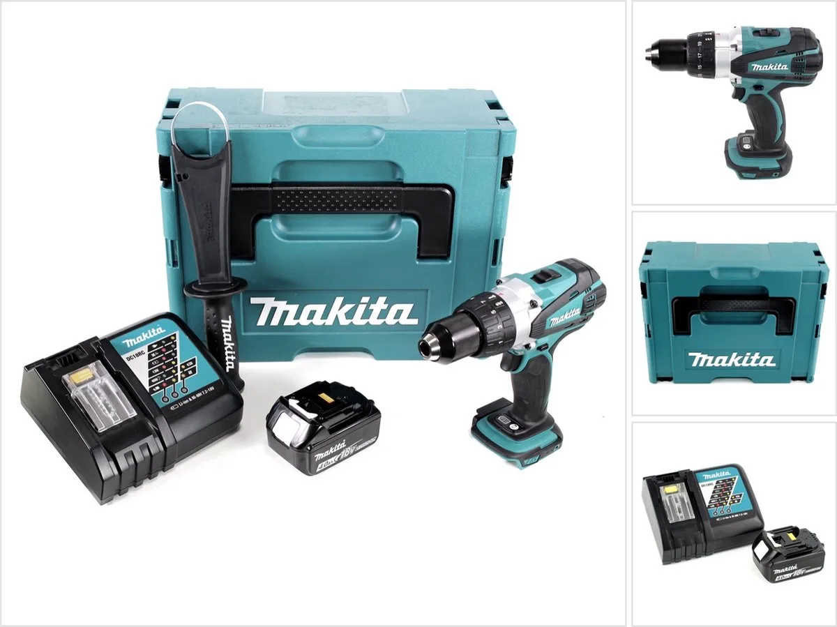 DDF 458 RM1J 18V accuboormachine 91 Nm in Makpac met 1x 4.0 Ah accu en lader från Makita – produktbild