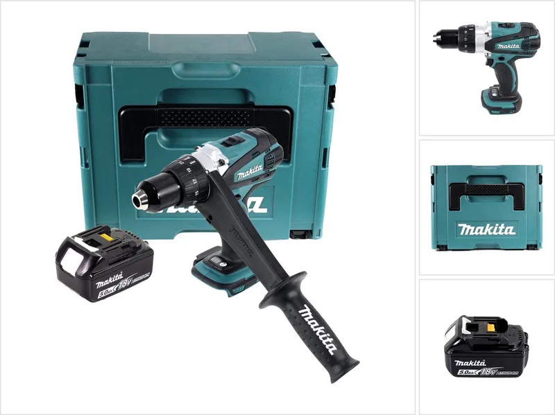 DDF 458 T1J accuboormachine 18 V 91 Nm + 1x oplaadbare accu 5.0 Ah + Makpac - zonder oplader fra Makita – produktbillede