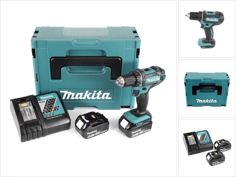 DDF 482 RTJ accuboormachine 18V 62Nm + 2x oplaadbare batterijen 5.0Ah + lader in Makpac 2 fra Makita – produktbillede