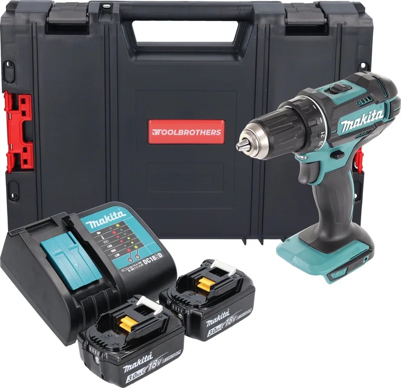 DDF 482 SFJ-R accuboormachine 18V 62Nm + 2x accu 3.0 Ah + lader + RHINO fra Makita – produktbillede