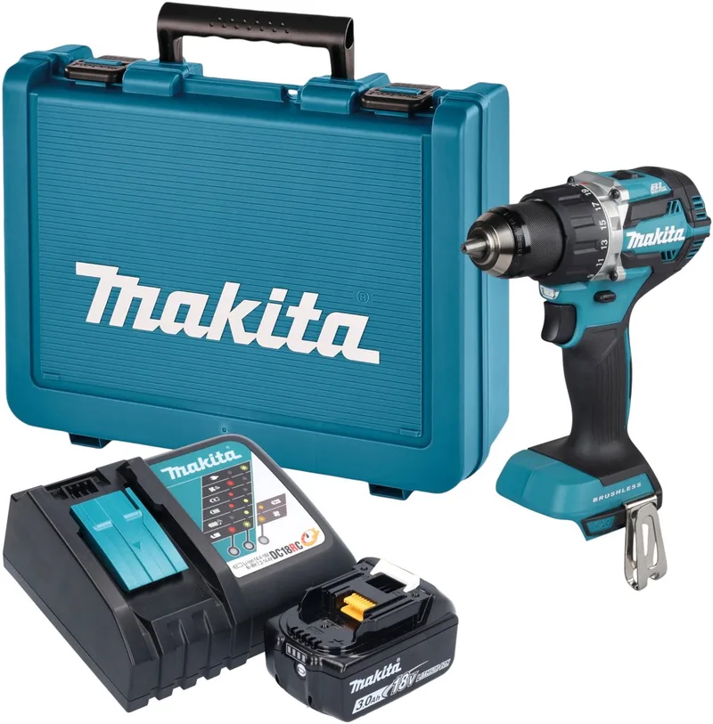 DDF 484 RF1E accuboormachine 18 V 54 Nm borstelloos + 1x accu 3,0 Ah + oplader + koffer von Makita – Produktbild
