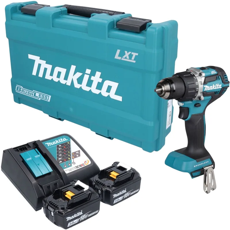 DDF 484 RFK accuboormachine 18 V 54 Nm borstelloos + 2x accu 3,0 Ah + oplader + koffer fra Makita – produktbillede