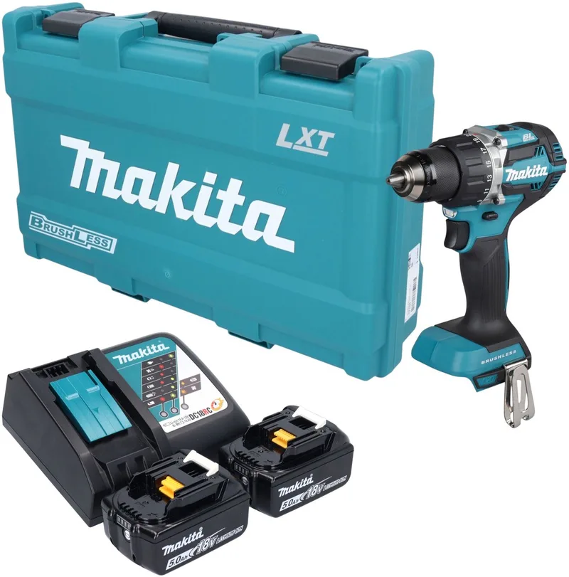 DDF 484 RTK accuboormachine 18 V 54 Nm borstelloos + 2x accu 5,0 Ah + oplader + koffer von Makita – Produktbild