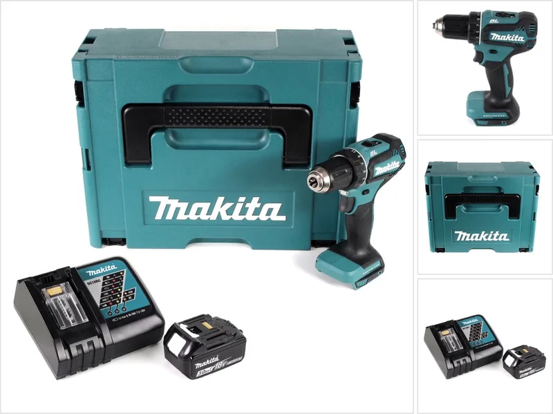 DDF 485 RF1J accuboormachine 18 V 50 Nm in Makpac + 1x accu 3,0 Ah + oplader van Makita – productafbeelding