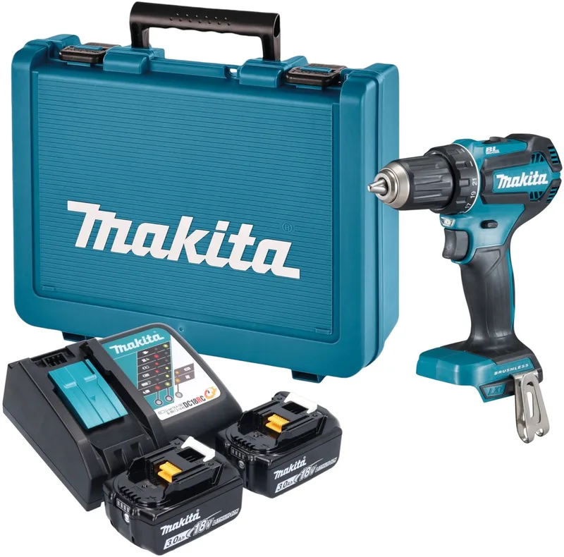 DDF 485 RFE accuboormachine 18 V 50 Nm borstelloos + 2x accu 3,0 Ah + oplader + koffer von Makita – Produktbild