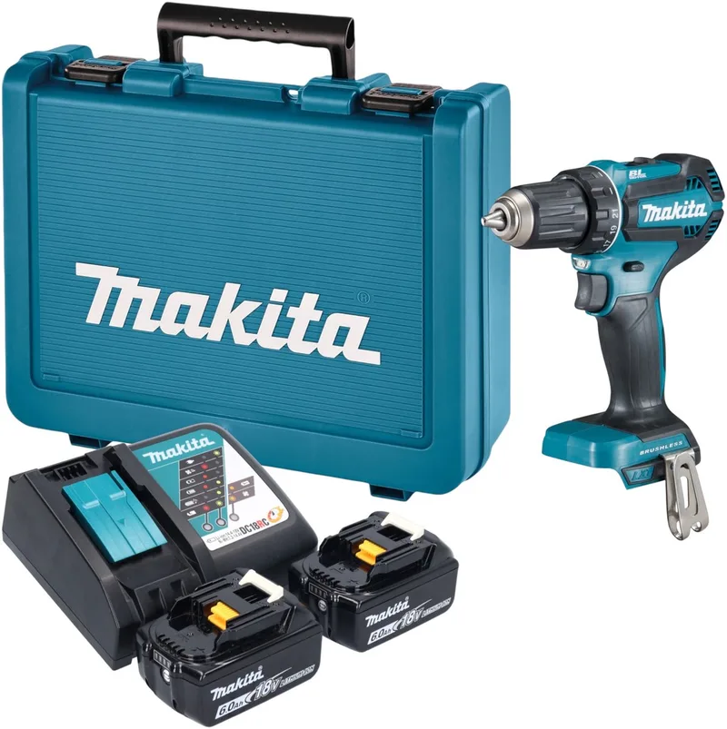 DDF 485 RGE accuboormachine 18 V 50 Nm borstelloos + 2x accu 6,0 Ah + oplader + koffer de Makita – image du produit