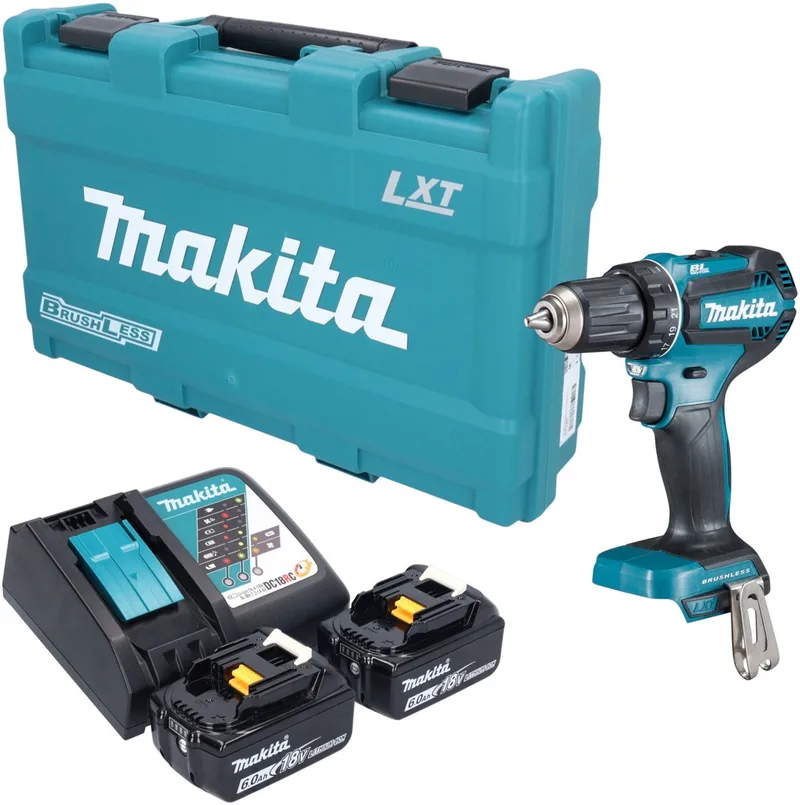 DDF 485 RGK accuboormachine 18 V 50 Nm borstelloos + 2x accu 6,0 Ah + oplader + koffer von Makita – Produktbild