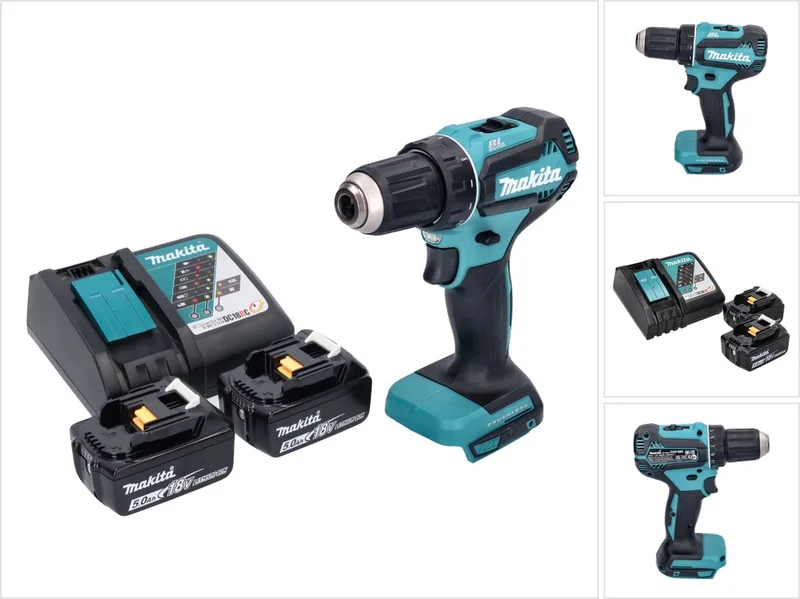 DDF 485 RT accuboormachine 18 V 50 Nm borstelloos + 2x accu 5,0 Ah + oplader fra Makita – produktbillede