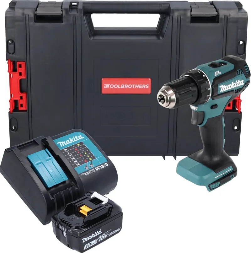 DDF 485 SF1J-R accuboormachine 18 V 50 Nm borstelloos + 1x accu 3,0 Ah + oplader + RHINO von Makita – Produktbild