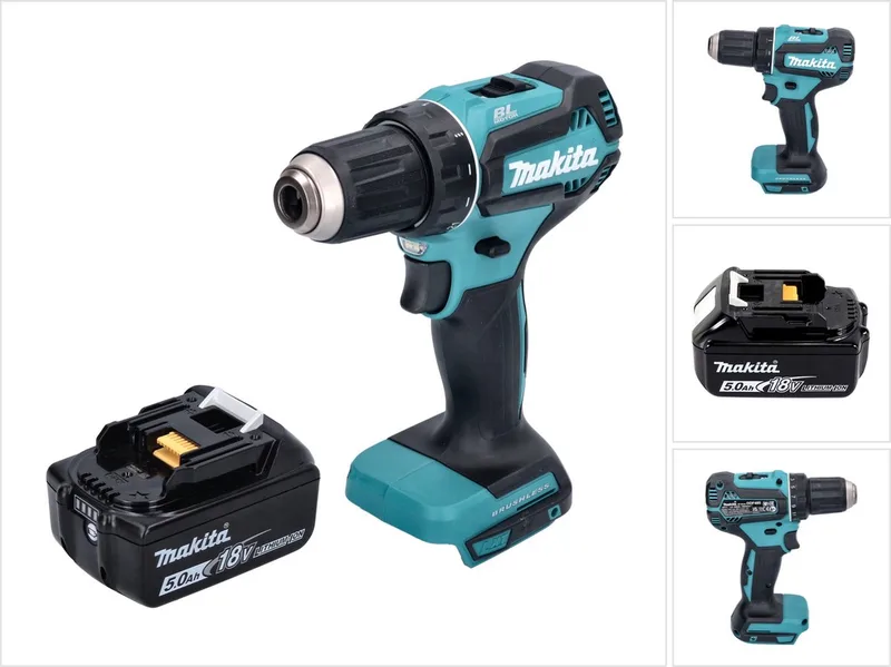 DDF 485 T1 accuboormachine 18 V 50 Nm borstelloos + 1x accu 5,0 Ah - zonder oplader fra Makita – produktbillede