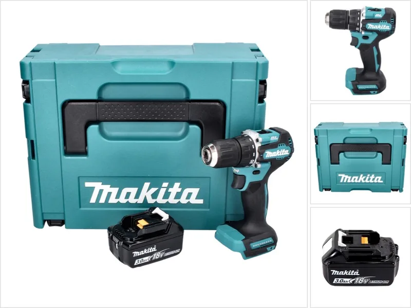DDF 487 F1J accuboormachine 18 V 40 Nm borstelloos + 1x oplaadbare accu 3.0 Ah + Makpac - zonder oplader fra Makita – produktbillede