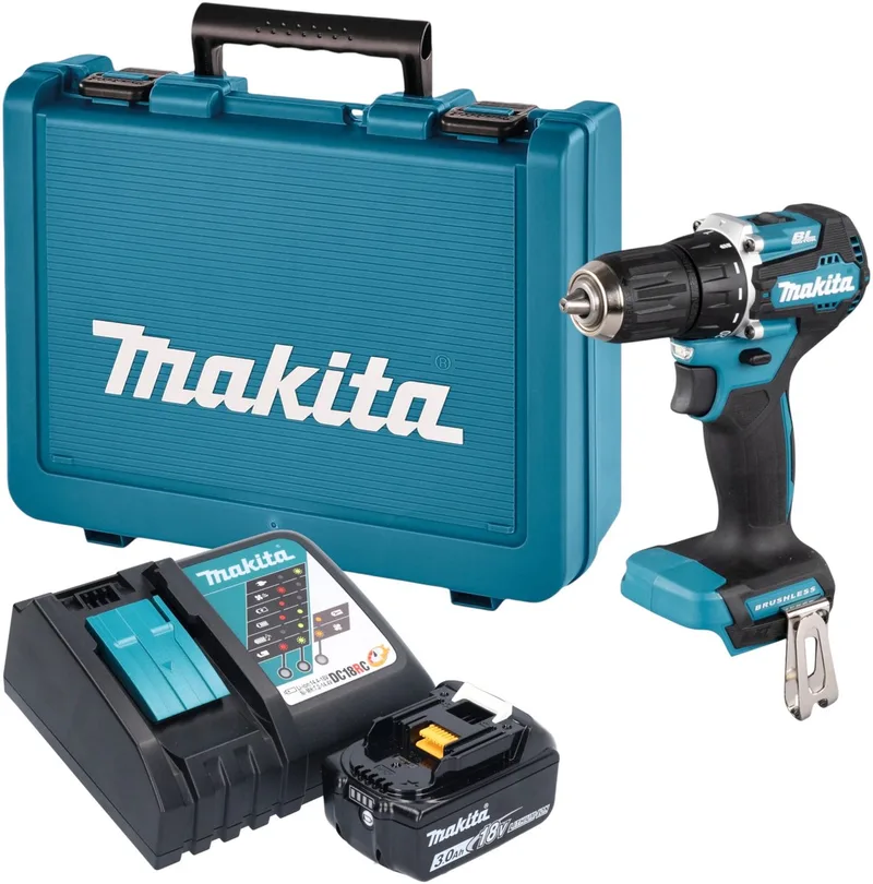 DDF 487 RF1E accuboormachine 18 V 40 Nm borstelloos + 1x accu 3,0 Ah + oplader + koffer fra Makita – produktbillede