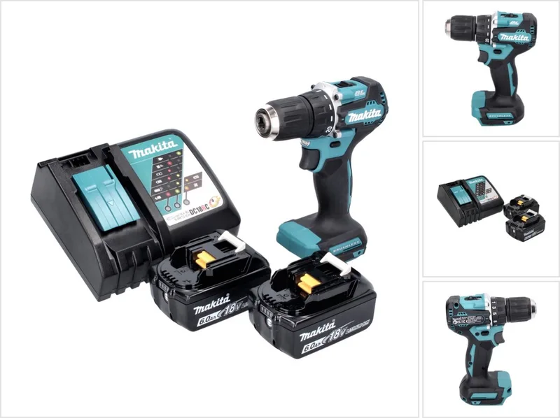 DDF 487 RG accuboormachine 18 V 40 Nm borstelloos + 2x accu 6.0 Ah + lader von Makita – Produktbild